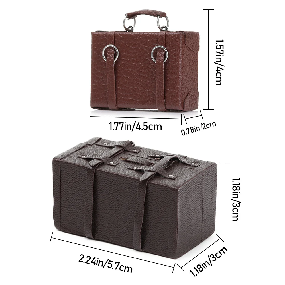 Miniature Leather Suitcase Doll Accessory Wood Box