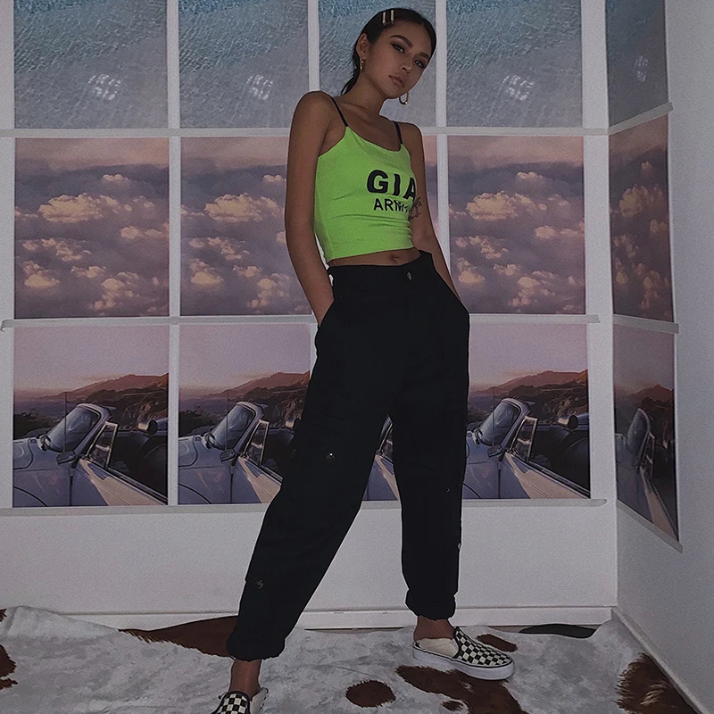 2019 Новая мода Женская одежда с карманами комбинезон «хип-хоп» женские свободные девять штанов с высокой талией