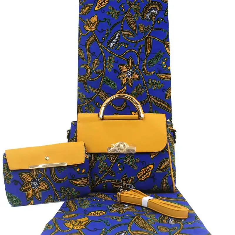 Дизайн Высокое качество Африканский Воск сумки 3 шт./компл., Для женщин туфель и сумочки 6 ярдов ткань с батиком в африканском стиле! YF102412