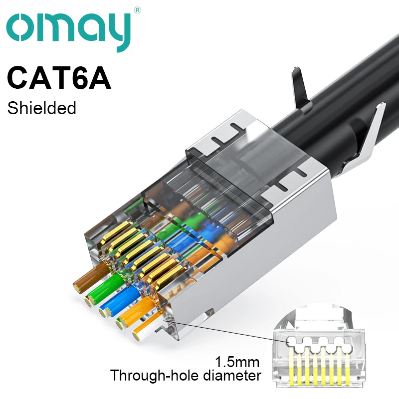 OMAY CAT6/7 CAT5 Pass Through RJ45 Modular Plug Network Connectors UTP 3/50μ Gold-Plated 8P8C Crimp End for Ethernet Cable USB Cables Cables & Adapters