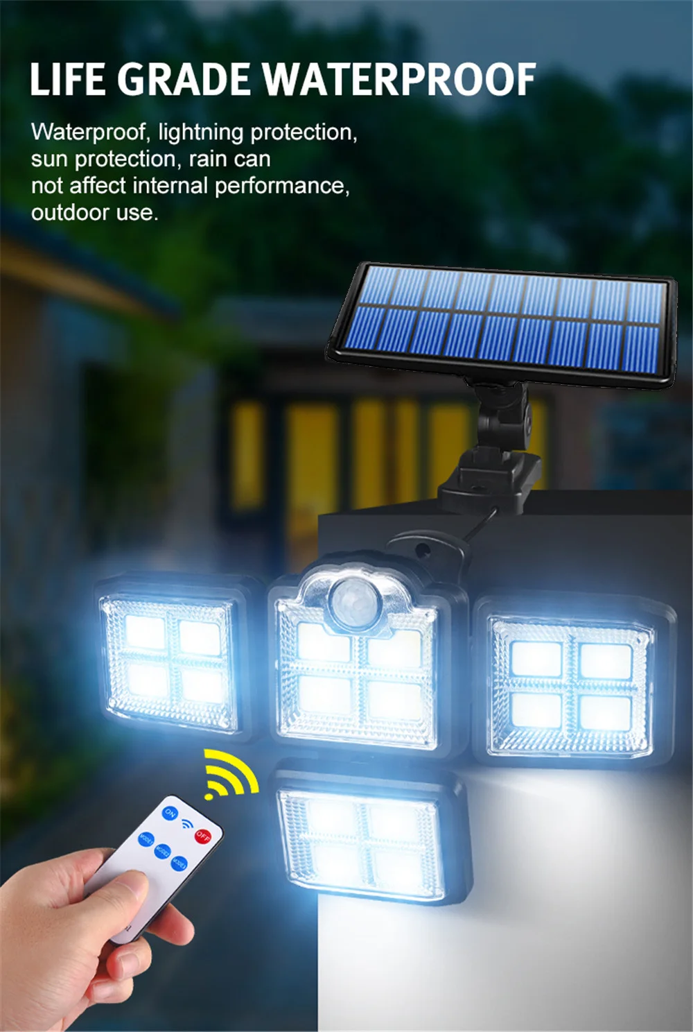 solar fence lights 100000LM 198COB LED Solar Light Outdoor Motion Sensor 4Heads 3 Modes Solar Wall Lamp IP68 Waterproof Landscape Security Lighting solar security light with motion sensor