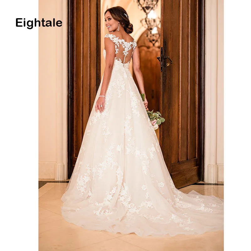 Eightale Wedding Gowns 2019 V Neck Appliques Lace Princess Romatic Boho Wedding Dress A-Line Tulle Bride Dress vestido casamento Eightale Wedding Gowns 2019 V Neck Appliques Lace Princess Romatic Boho Wedding Dress A-Line Tulle Bride Dress vestido casamento