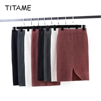 

TITAME 50-70CM Elastic Skirts Women Straight Knitting Skirt Ribbed Skirt Mid-Long Knitted Bottoms Multiple Colors Юбки Plus 2XL