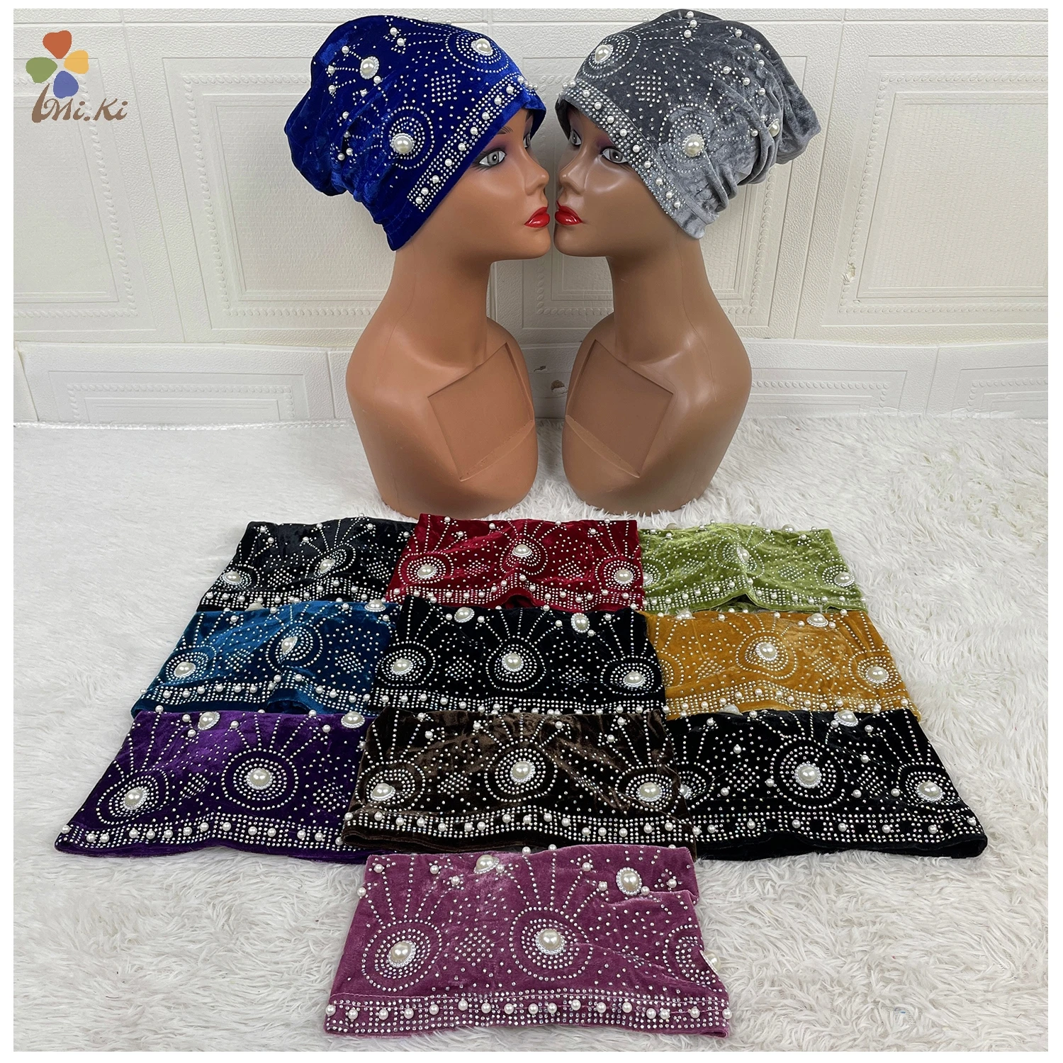 

12 pics/pack New beads design women head wrap african sego headtie nigerian gele ready auto turban hat
