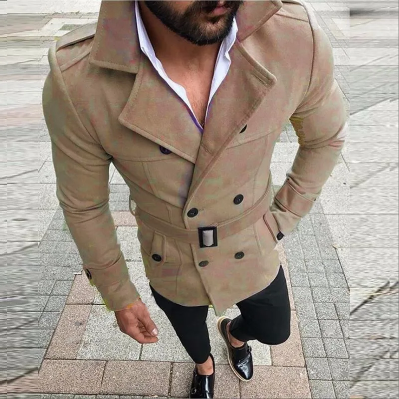 Мужской модный приталенный плащ, пальто с длинными рукавами и пуговицами, мужская повседневная куртка с отложным воротником, осенне-зимняя теплая уличная одежда