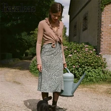 Bazaleas ретро юбка с завязками на талии и кнопках сбоку винтажная юбка миди с запахом спереди Франция верт серый Принт женские юбки с высокой талией