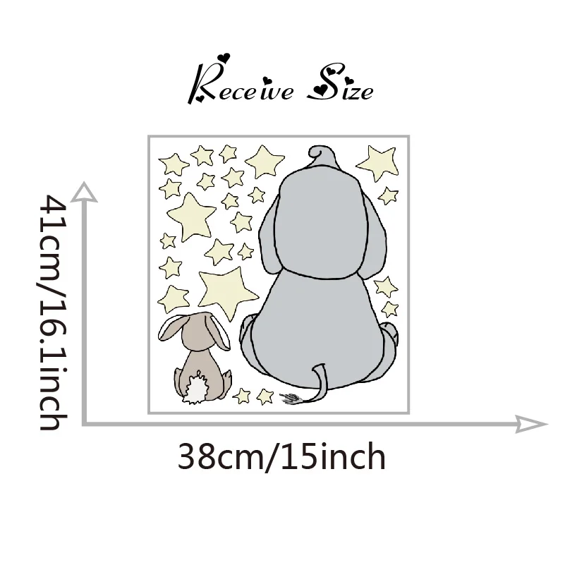 Cute Cartoon Nursery Elephant and Rabbit Wall Decals DIY Stars Stickers For Kids Baby Room Home Decortion Funny Art Vinyls Mural (1)