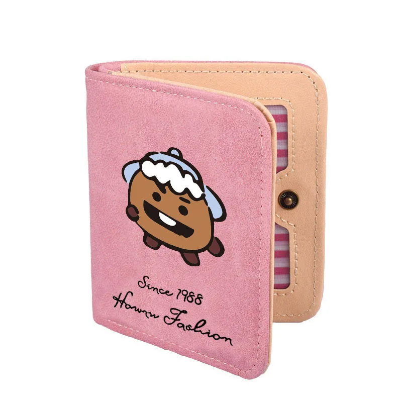 Potato-Pink HUGWISER модные рождественские Молодежные ПУ кожаные короткие печатные милые кошельки с персонажами мультфильмов Прекрасный студенческий кошелёк для монет с отделение для фото и карточек - Цвет: Potato-Pink
