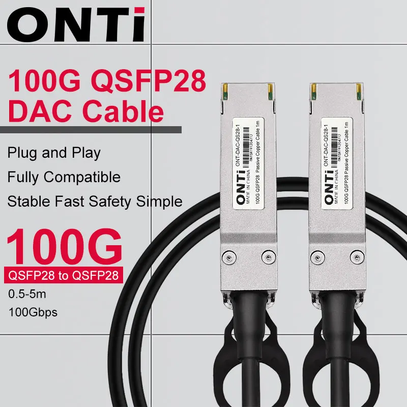 ONTi-Passive Direct Attach Copper Twinax Cable, 100G, QSFP28, DAC Cable, 0.5m, 1m, 2m, 3M, 5m