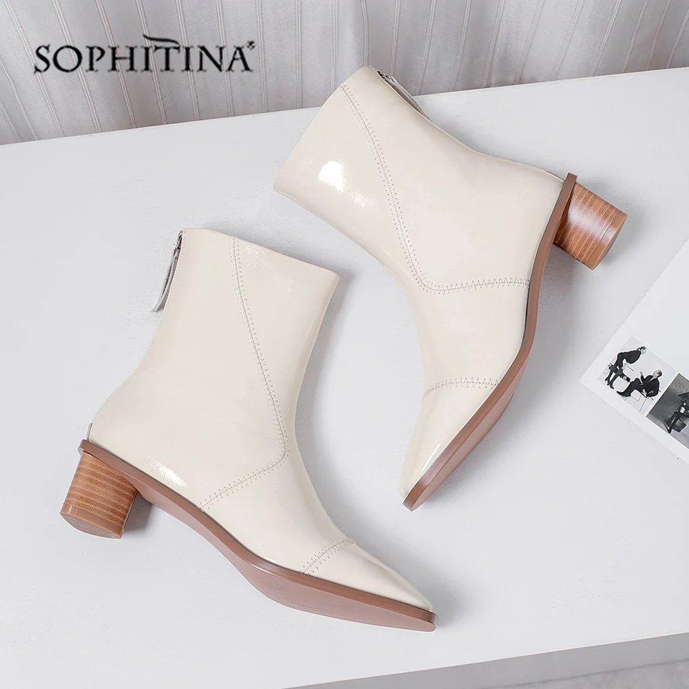 SOPHITINA/удобные ботинки с квадратным носком; модная обувь из высококачественной натуральной кожи с круглым носком на молнии; женские ботильоны; PO295