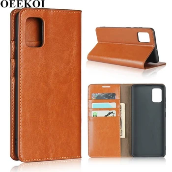 

OEEKOI Crazy Horse Genuine Leather Wallet Flip Case for Samsung Galaxy A51