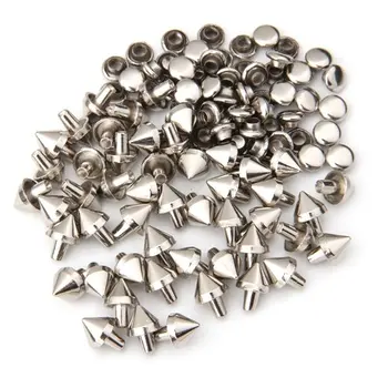 

50 Silver Tone Metal Cone Spike Studs Rivets 7x6mm for Handbag Leather Bracelet