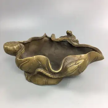 

Chinese Old Copper Collection Pure Copper Lotus leaf pen wash ashtray