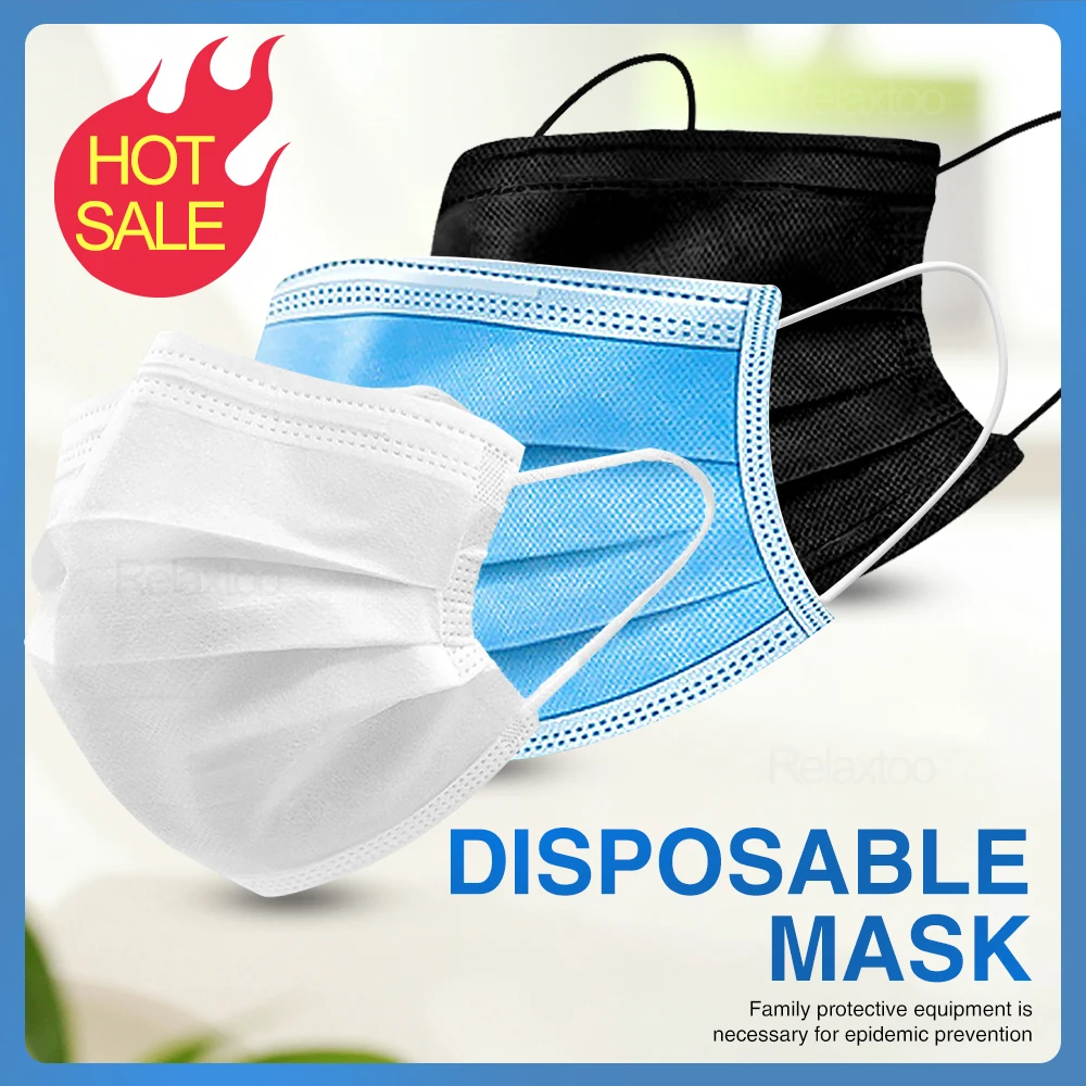 

Standard 3 Layer Dust Mask Antibacterial protection Sterile Mask Dustproof Mask Facial Protective Cover Mask black white blue