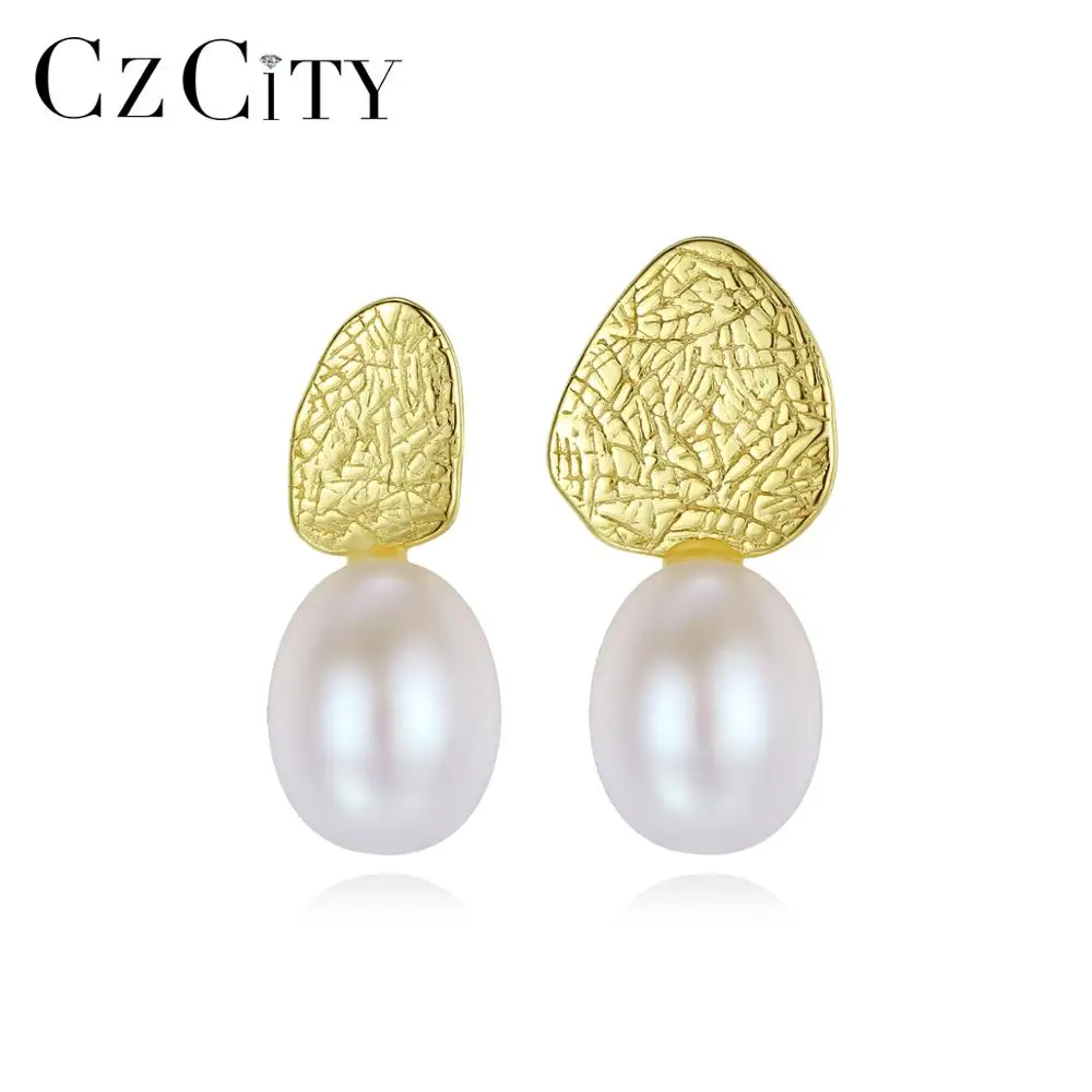 CZCITY серьги-гвоздики в форме груши из 925 пробы серебра для женщин и девочек, ювелирные украшения с жемчугом, вечерние серьги с фианитами, женские SE0382-1