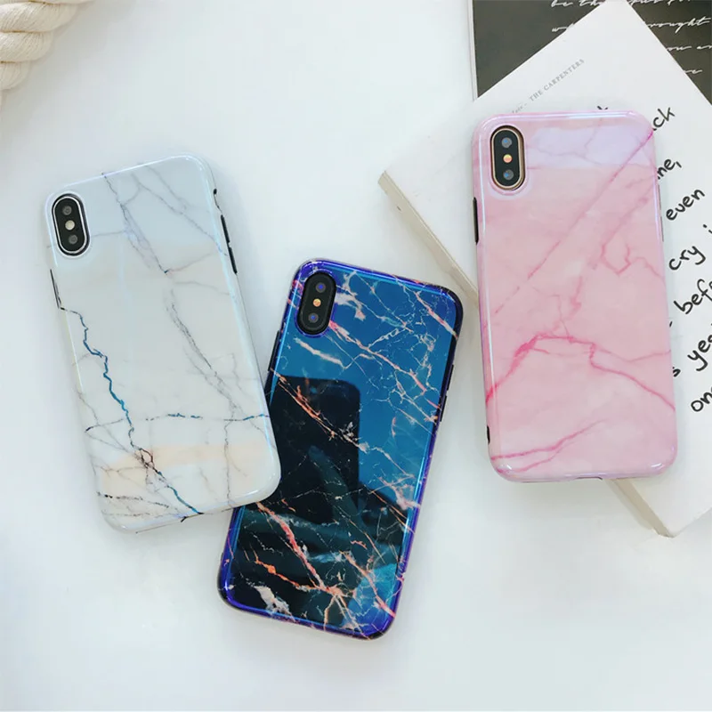 

Luxury Marble Granite Pattern Soft TPU Protective Phone Case For iPhone X XR XS Max 8 7 6 6S Plus Blue Pink Shell Cover Fundas
