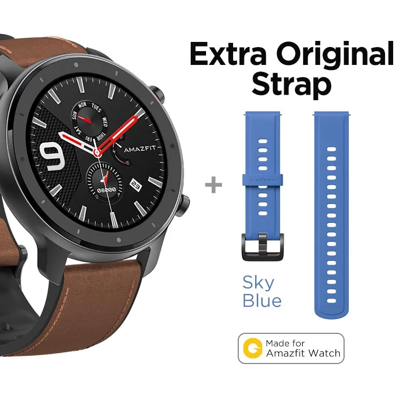 In Stock New Amazfit GTR 47mm Smart Watch 24Days Battery 5ATM Waterproof Smartwatch Music Control Global Version - Цвет: A-Extra SKblue Strap