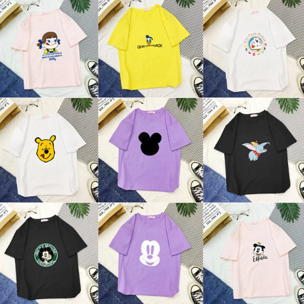 Disney Women T-shirts Pooh Bear Mickey Mouse Summer Tops Cartoon Casual O-neck Female T-shirts Harajuku Clothes Donald Duck Tees