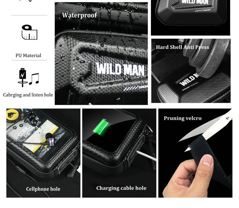 Excellent WILD MAN Bicycle Frame Bag TPU Touch Screen Waterproof Bike Top Tube Bag Shell Shape for Storage Phone/Tools/Flashlight/Gloves 9