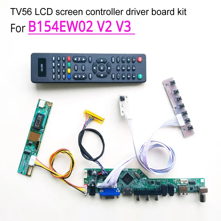 Для B154EW02 V2 V3 ЖК-дисплей Панель T. V56 пульт дистанционного управления+ инвертор+ клавиатура VGA HDMI AV USB RF 1CCFL 30Pin LVDS DIY kit