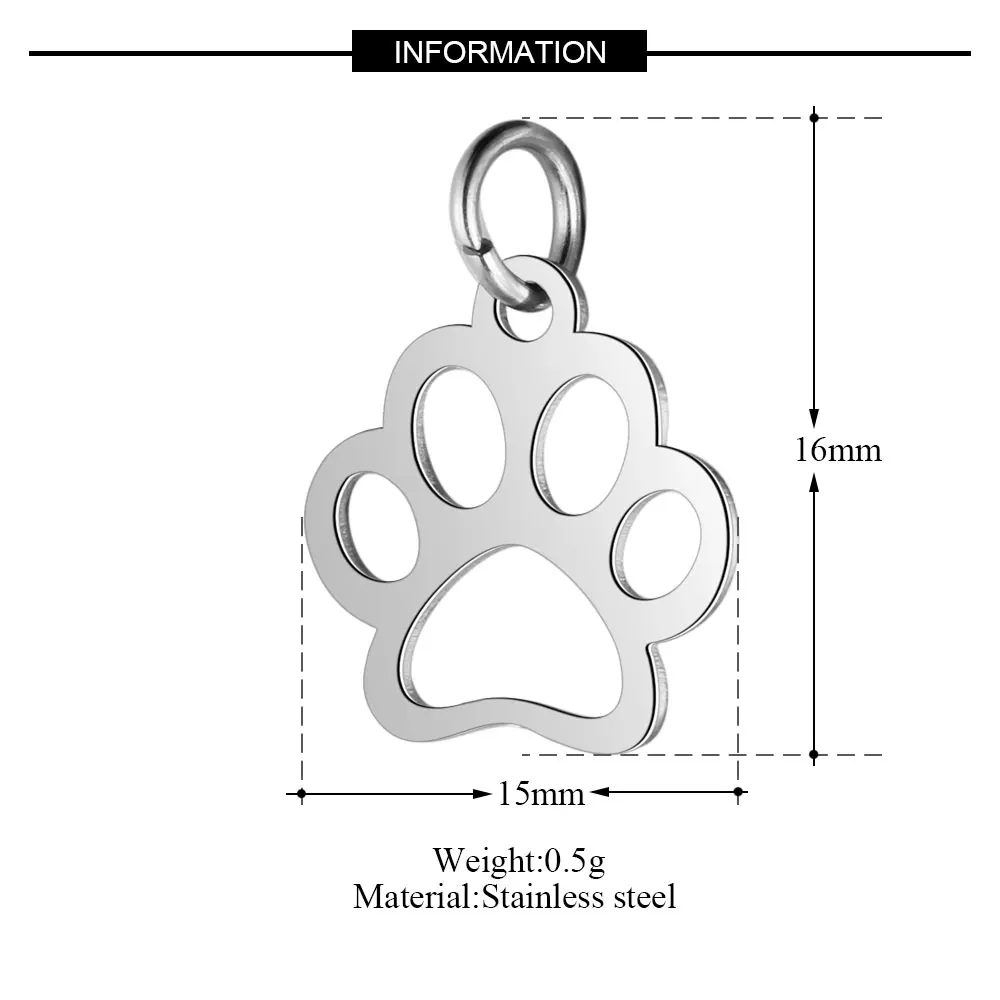 5pcs/lot 316 Stainless Steel Dog Paw Cat Animal Charm Wholesale Sun Om Connector Yoga Lotus Heart DIY Charms for Jewelry Making