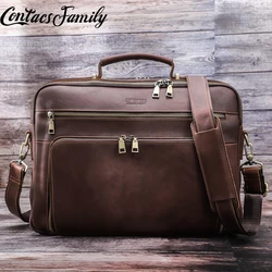 Luxury Men Briefcase Vintage Leather Business Travel Macbook 15.4 16 17 Inch Laptop Handbag Multifunction Crossbody Shoulder Bag