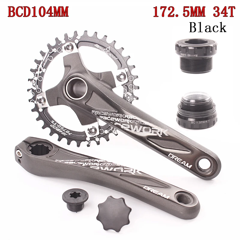 SMLLOW велосипедный Кривошип 104BCD MTB велосипед шатун алюминиевый сплав с нижней части велосипеда шатун 172,5 мм 34 Т пластина - Color: 172.5 34T Black