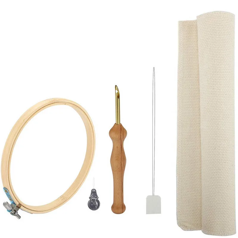 

Wooden Magic Embroidery Stitching Punch Needle Set Household Sewing Accessories with Hoop Fabric Cloth Kit Hand Sewing Tools
