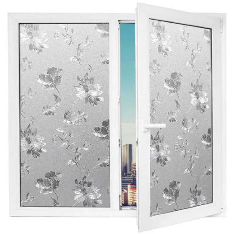 Hibiscus Design Glass Sticker Static Cling Sun-Blocking Recyclable Hot-Sale Multi-Size Home-Decor Window Covering 17.77''by78.7'