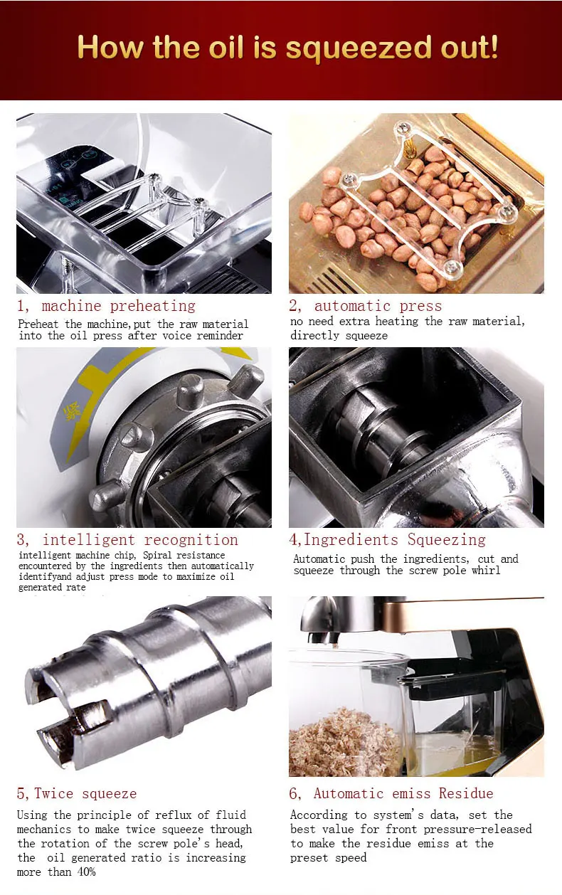 Description Picture 3 of itemHome Use Small Automatic Oil Press Machine 110V 220V Intelligent Control Hot And Cold Oil Extractor Voice Prompts Easy Operation