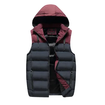 

#3626 Autumn Winter Mens Vests Spliced Color Hat Detachable Down Vest Men Warm Vest Jacket For Men Sleeveless Bodywarmer Fashion