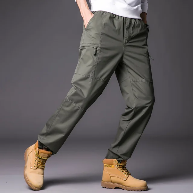 Большие размеры мужские уличные тактические флисовые брюки карго хлопковые устойчивые к царапинам толстые термо брюки для альпинизма тренировочные дышащие брюки - Цвет: Green Thin