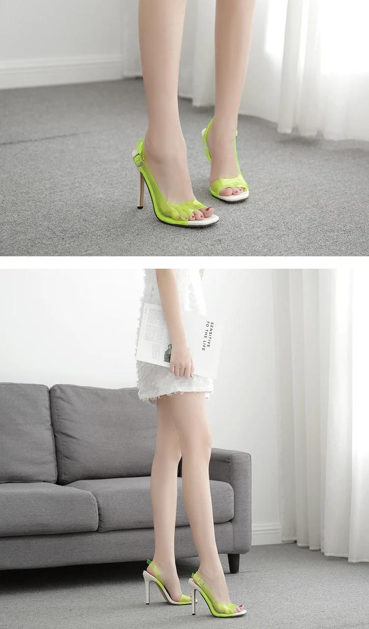 Eilyken/зеленые прозрачные босоножки из пвх; вечерние женские Босоножки с открытым носком на высоком каблуке с ремешком сзади; туфли-лодочки; размеры 41-42