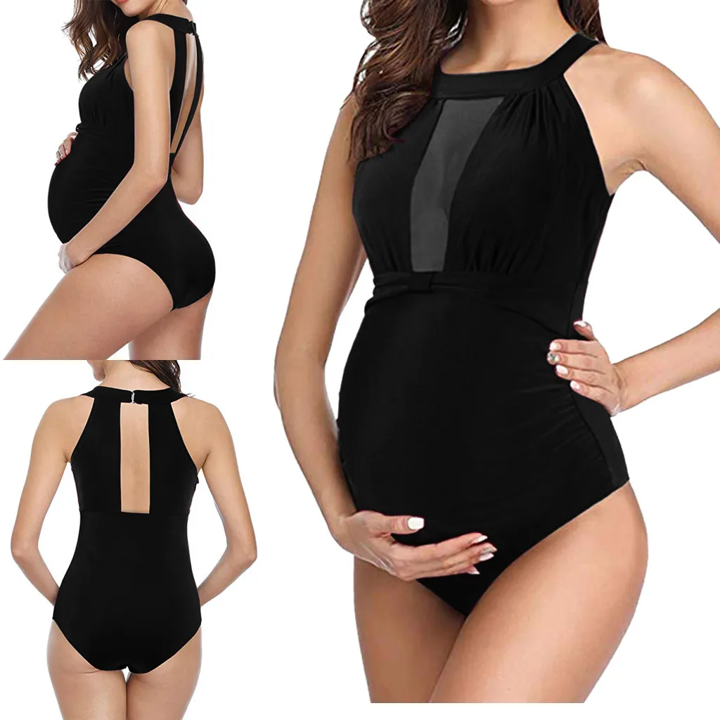 

TELOTUNY 2020 NEW Maternity Women Solid Ruffled Flounce Bikinis One Piece Halter Pregnant maillot de bain femme swimwear women