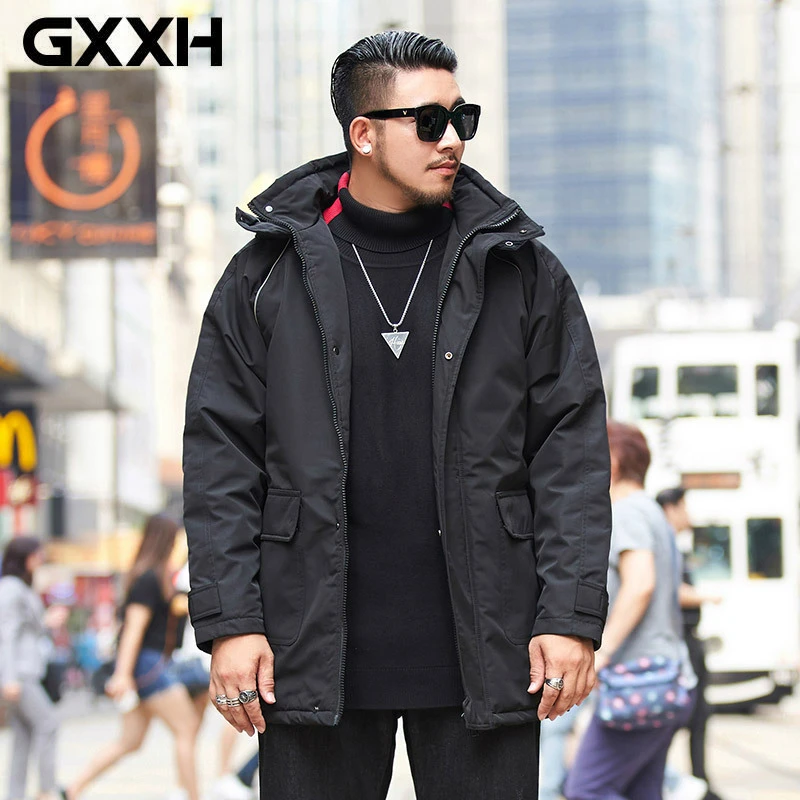 GXXH модная зимняя куртка мужская брендовая одежда новая Парка мужская Толстая теплая Длинная Куртка мужская Высококачественная куртка с капюшоном черный 7XL