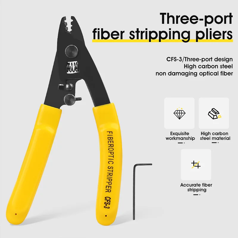 3 packs Fiber Optic Tool Kit CFS-2/3 Double/Three-Port Fiber Optical Stripper and Aramid Scissors and 3mm * 2mm Wire Stripper