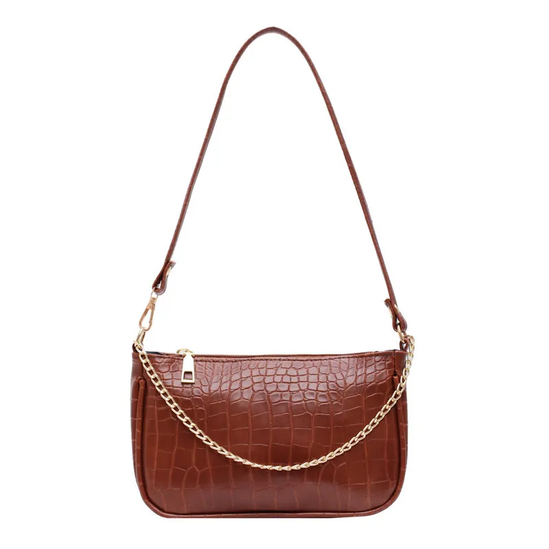 

Women's Crossbody Bags 2020 New Fashion Crocodile Pattern Shoulder Women Bag Hand Bag Patent Leather Baguette Shape Handbag PU