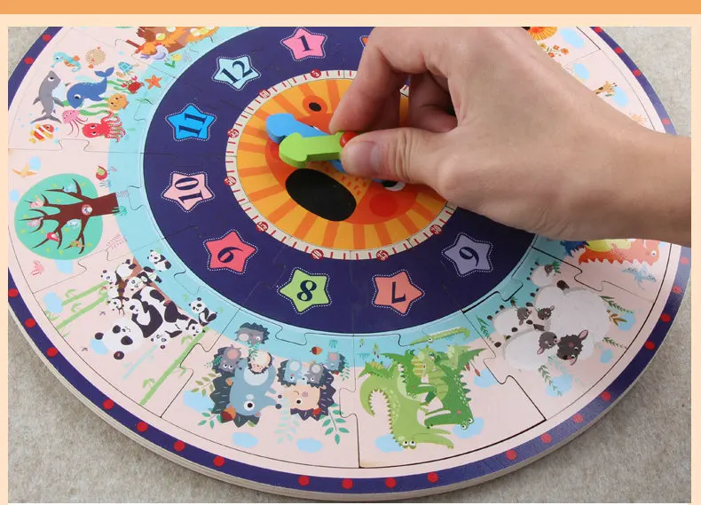

Baby Knowledge Recognition Time Clock Puzzle Toys Wooden Jigsaw Puzzle Clock Children's Montessori Wood Puzzles Educational toy