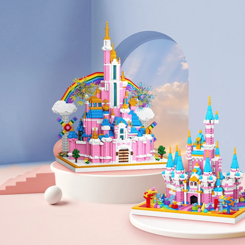 Rainbow Castle Diamond Building Blocks Disney Princess Magic Castle Micro Bricks Figure Giocattoli Da Sogno Per Regalo Per Bambini