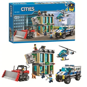 

10659 City Police Helicopter Bulldozer Break-in Bank Model Building Blocks Sets Toy Compatible Lepinging City Buildings 60140