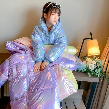 

Children's warm coat boys jacket for girls space shiny plus velvet girl jacket boy long winter Overcoat children's jacket 3-14T