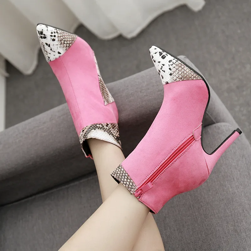 Женские ботинки; коллекция года; модные зимние женские ботинки; пикантные Клубные корейские ботинки на высоком каблуке; розовые ботинки