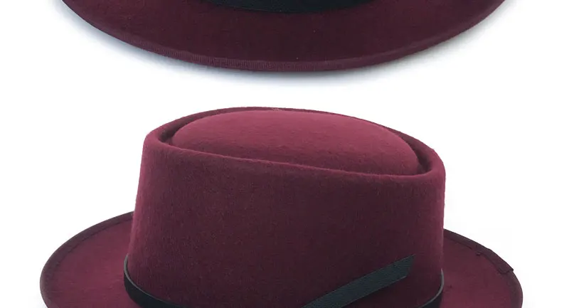 YY Black Bownet пояс Fedora шляпа для мужчин зимняя теплая шляпа новая свиная пирог плоские шляпы Трилби Женская Классическая верхняя шляпка для церкви FD19038