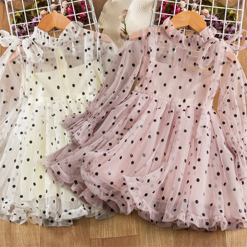 Girls Dress Flower Long-Sleeves Summer Spring Chidlren Embroidery Lace