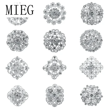 

Lot 12pc Mixed Silver Color Clear Rhinestone Crystal Flower Brooch Pins for Wedding Bridal Bouquets Brooch Kits Set