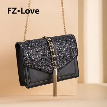 

2020 NEW Sequin Tassels Shoulder Bag for Women Ladies PU Leather Crossbody Bags Messenger Bags Purse Handbags with Chain Strap