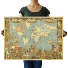 [A1139] коренной житель карта Ностальгический ретро плакат из крафт-бумаги экран для помещений кафе декоративная живопись