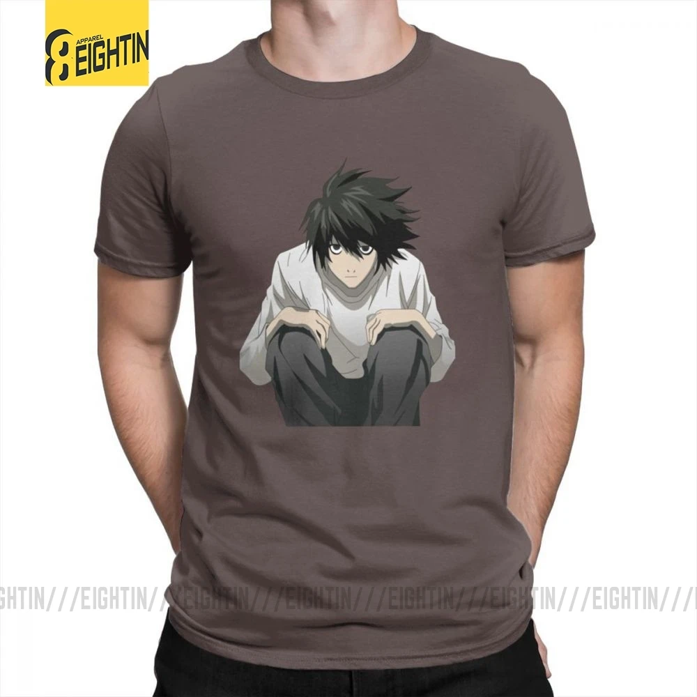 L Death Note T Shirt Short Sleeves Cotton T-Shirt Travel Clothing Plus Size Crewneck Tees Teenage Printed - Цвет: Коричневый