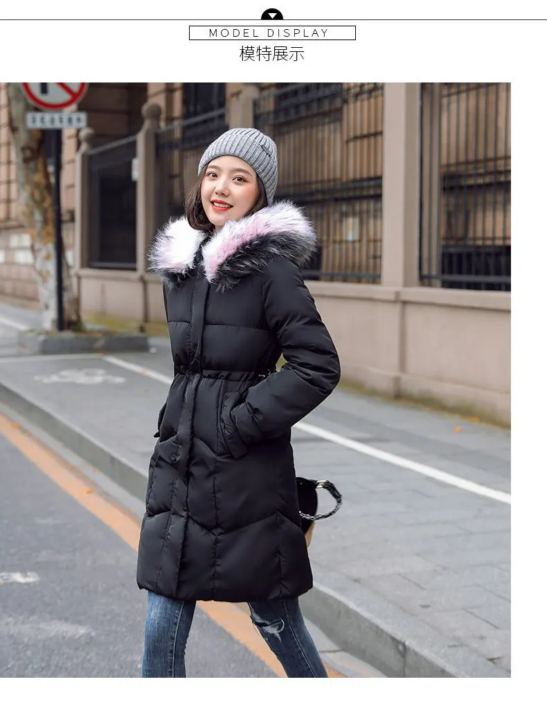 Dongdaemun, зимняя, средней длины, хлопковая, стеганая одежда, женская, большой размер, с капюшоном, корейский стиль, для похудения, меховой воротник, пуховик, хлопок