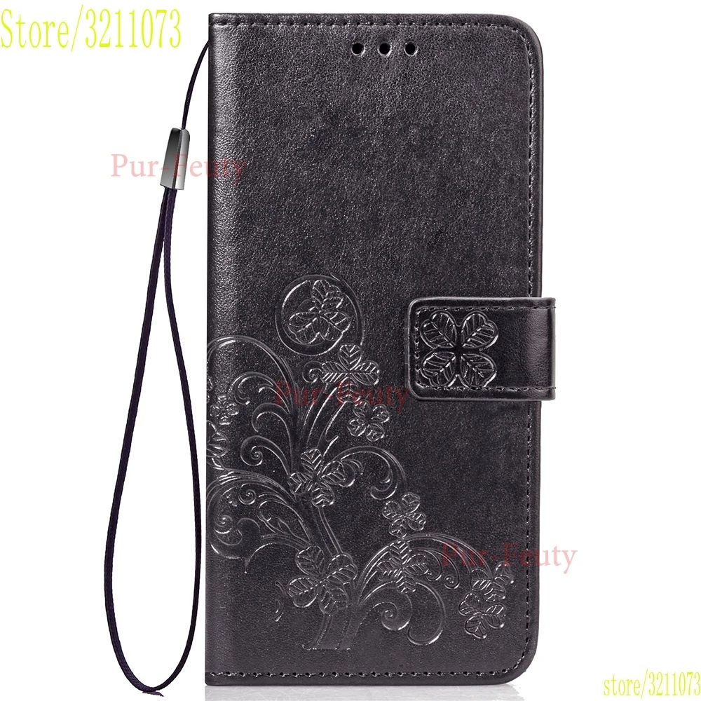 Чехол для samsung A10 A20 Core A30 A40 A50 A70 SM-A705F/DS Lucky Clover тиснение цветок кожаный флип Ретро кошелек с отделением для карт - Color: black